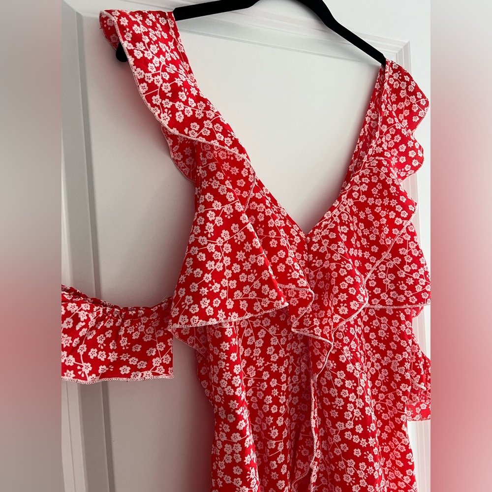 Red Floral Ruffle Dress - Picture 4 of 15